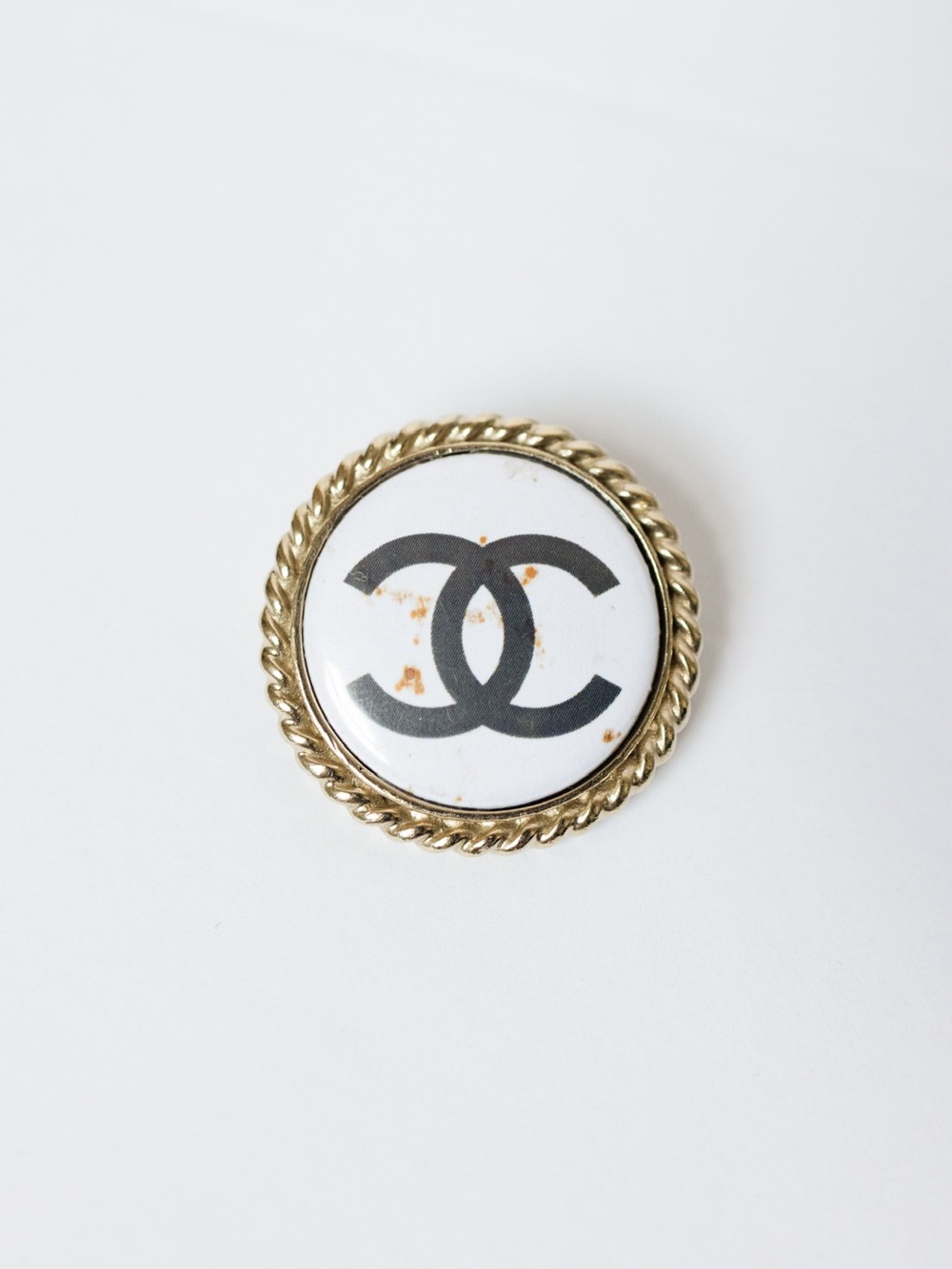 Chanel Black & White Logo Circle Brooch.